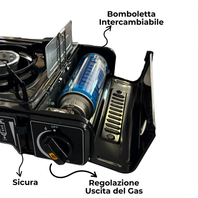 Fornello a gas da campeggio in valigetta