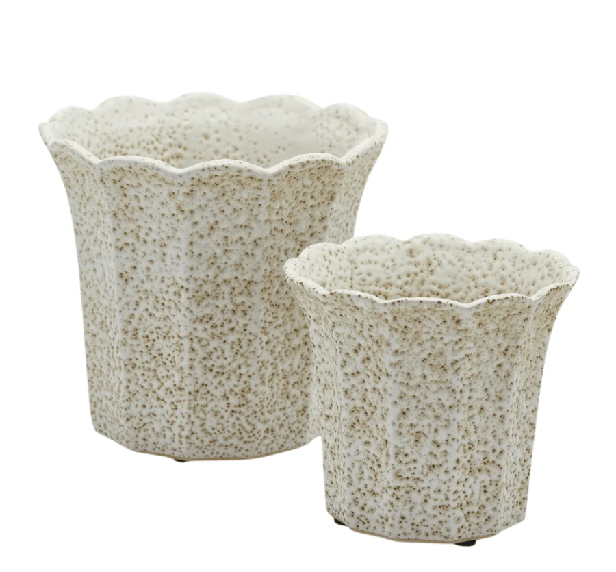 Vaso Cachepot Bellflower in ceramica bianco-marrone EDG