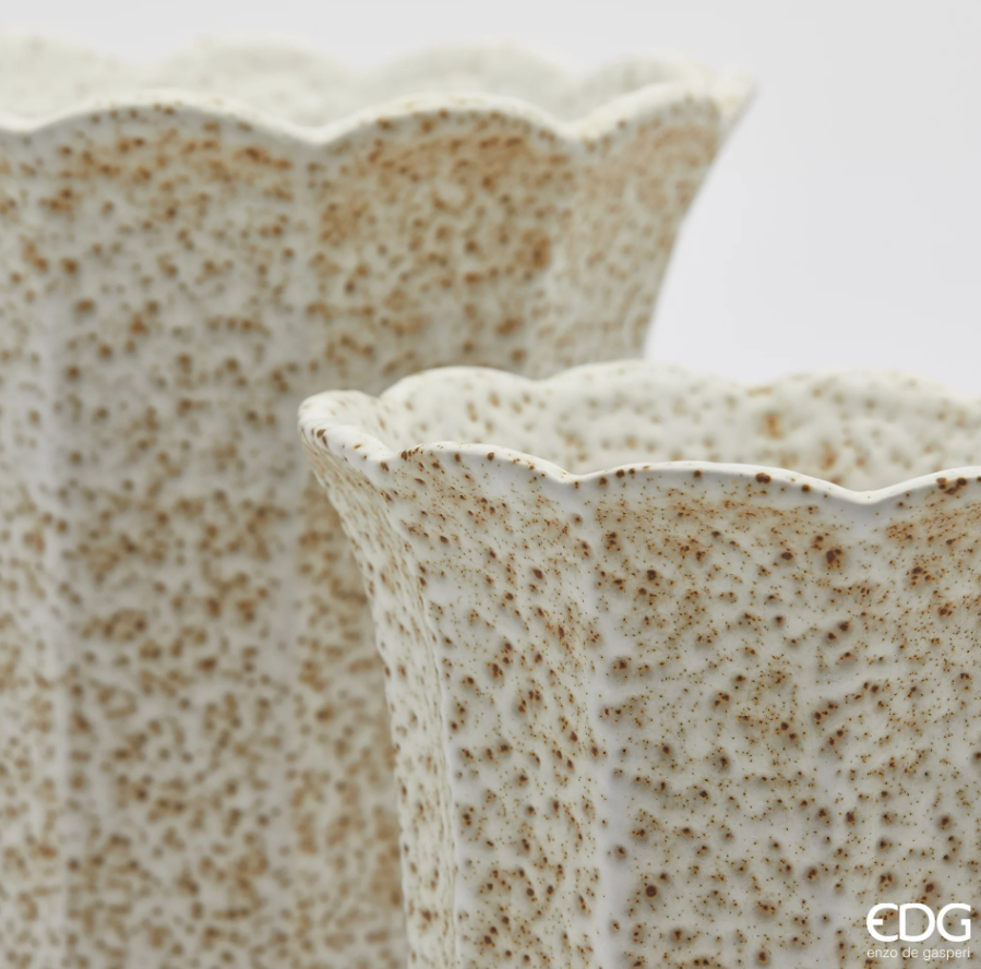 Vaso Cachepot Bellflower in ceramica bianco-marrone EDG