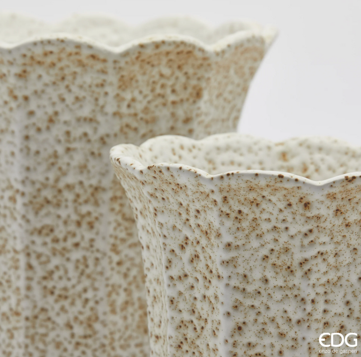 Vaso Cachepot Bellflower in ceramica bianco-marrone EDG