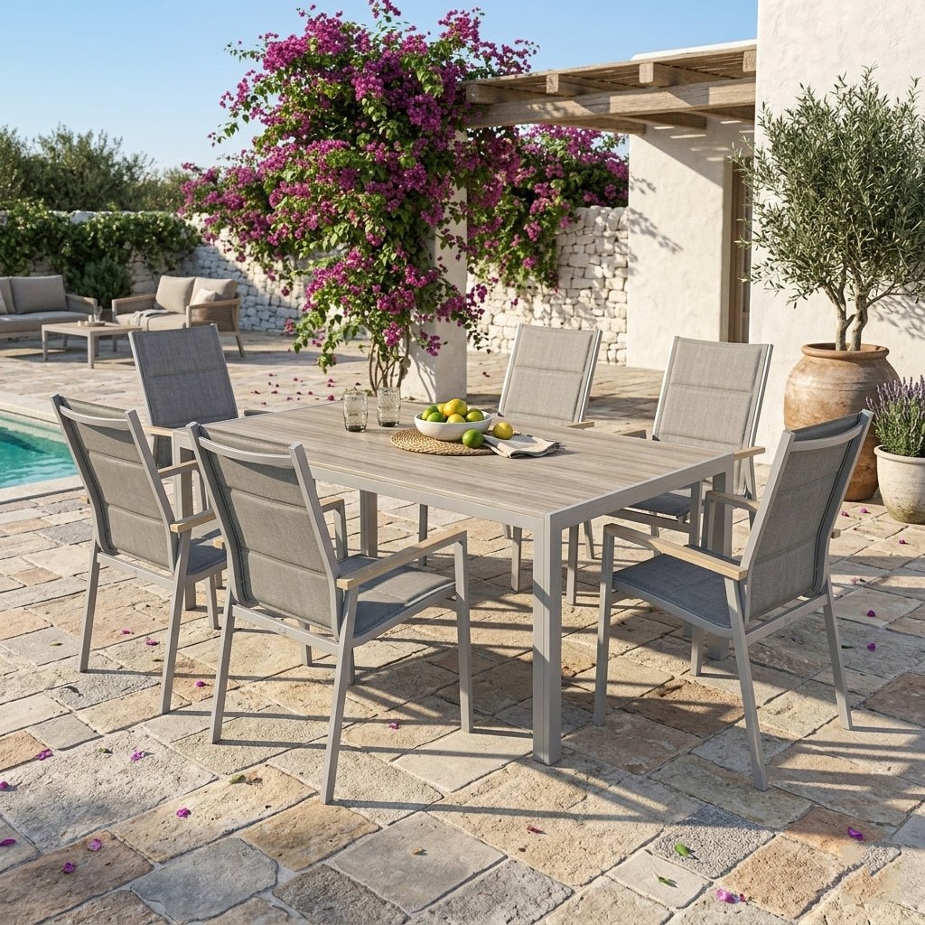 Set da Giardino Asterix greige natural moderno – Tavolo e 6 Sedie | Xone - Perrone Shop