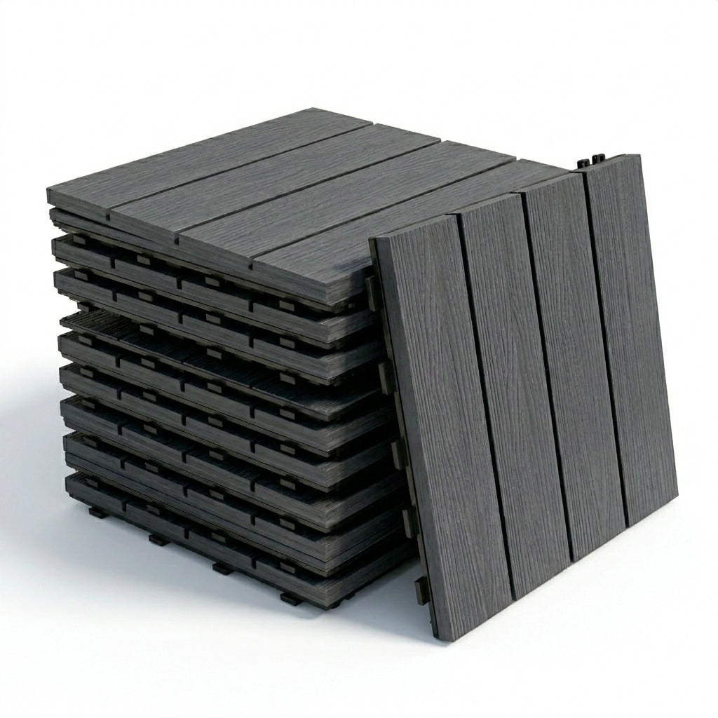 Set Piastrelle WPC a incastro click da esterno effetto legno 30x30 cm - 9 pezzi