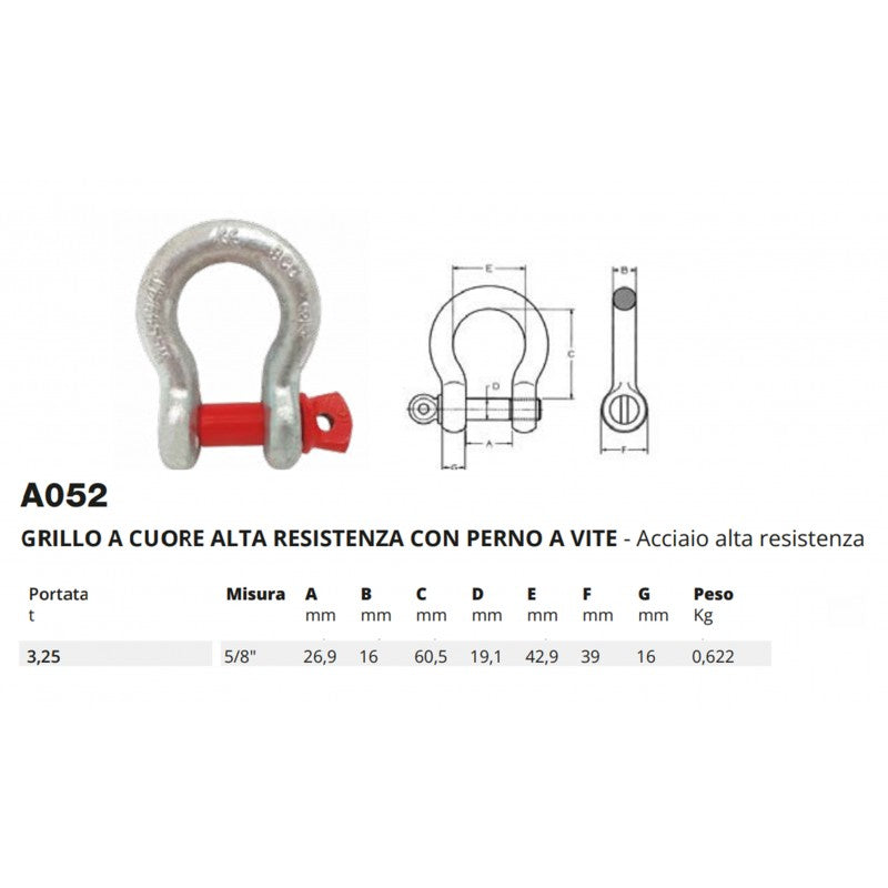 Grillo A Cuore Alta Resistenza T 3,25 Con Perno A Vite