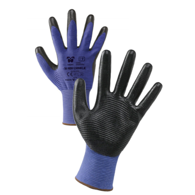 Guanti a filo continuo calibro 13 in poliestere / nitrile nbr crinkle