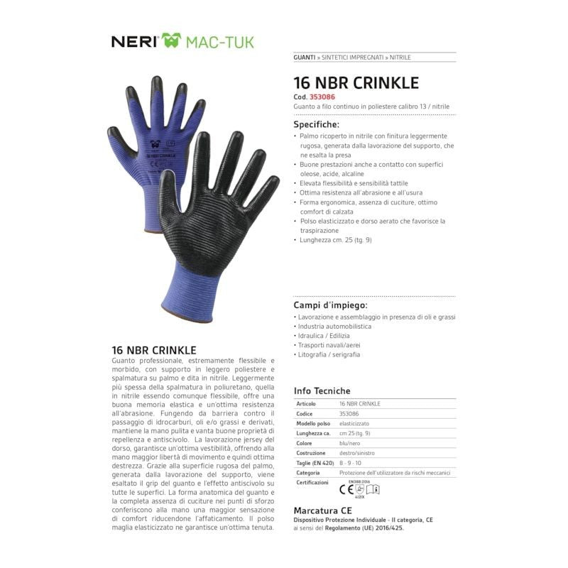 Guanti a filo continuo calibro 13 in poliestere / nitrile nbr crinkle
