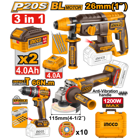 Kit Trapano Compact Brushless + Smerigliatrice Angolare + Trapano Perforatore