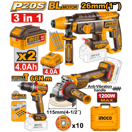 Kit Trapano Compact Brushless + Smerigliatrice Angolare + Trapano Perforatore - Perrone Shop