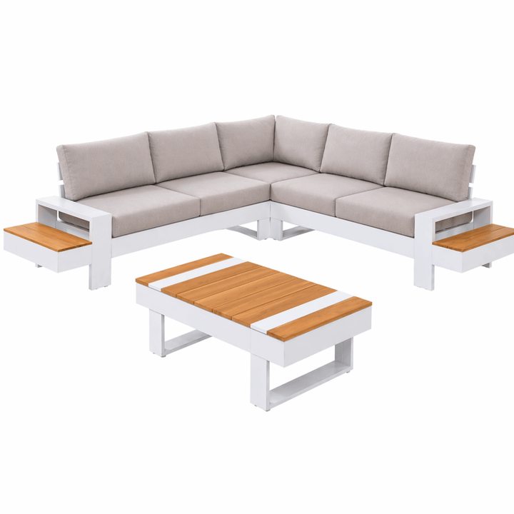 Set da giardino Malibù angolare alluminio e teak Xone - Perrone Shop