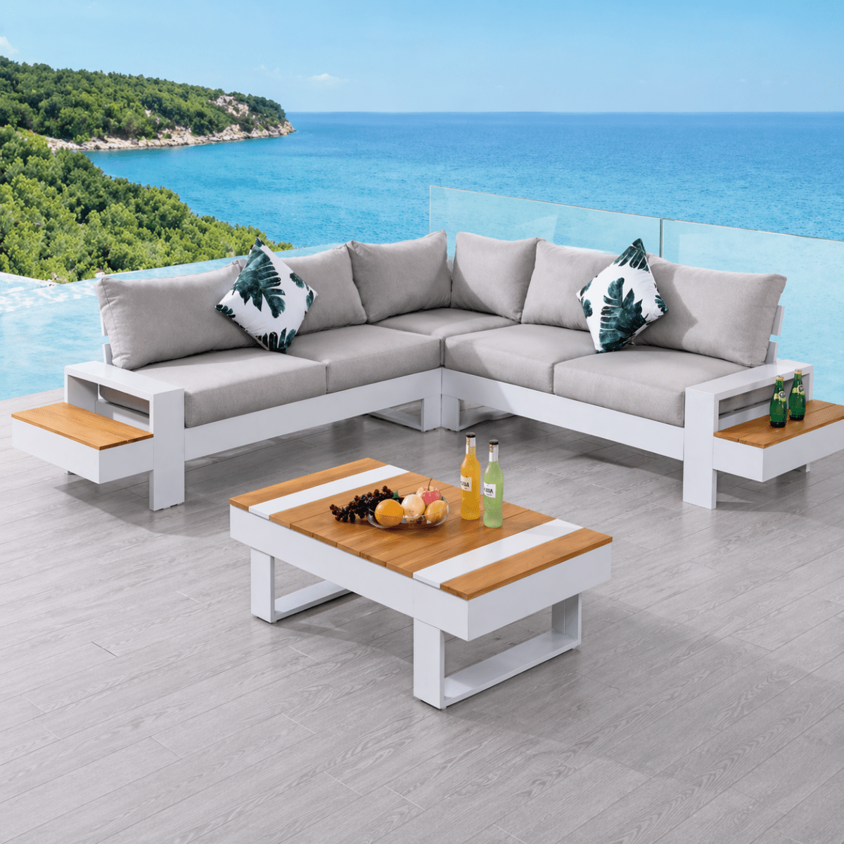 Set da giardino Malibù angolare alluminio e teak Xone - Perrone Shop