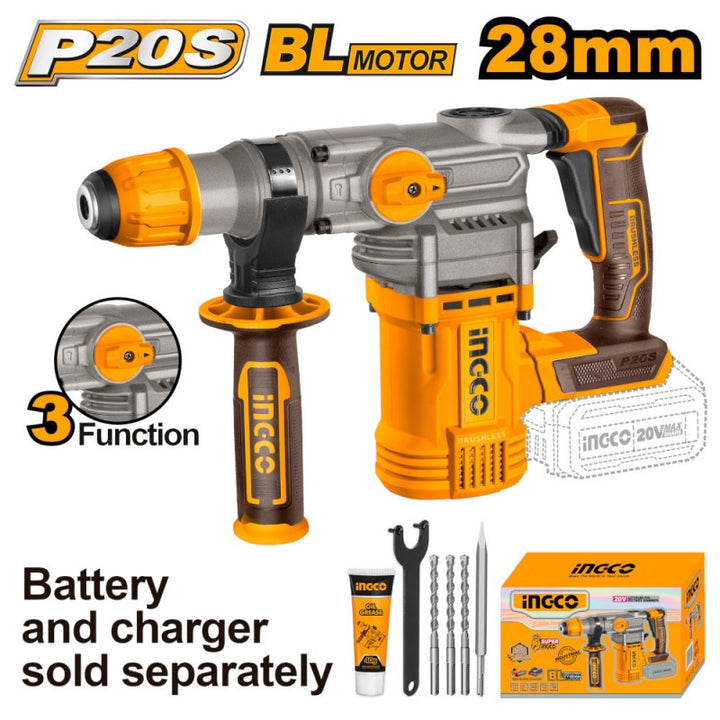 Martello Demolitore Batteria 20v Brushless+3 Punte