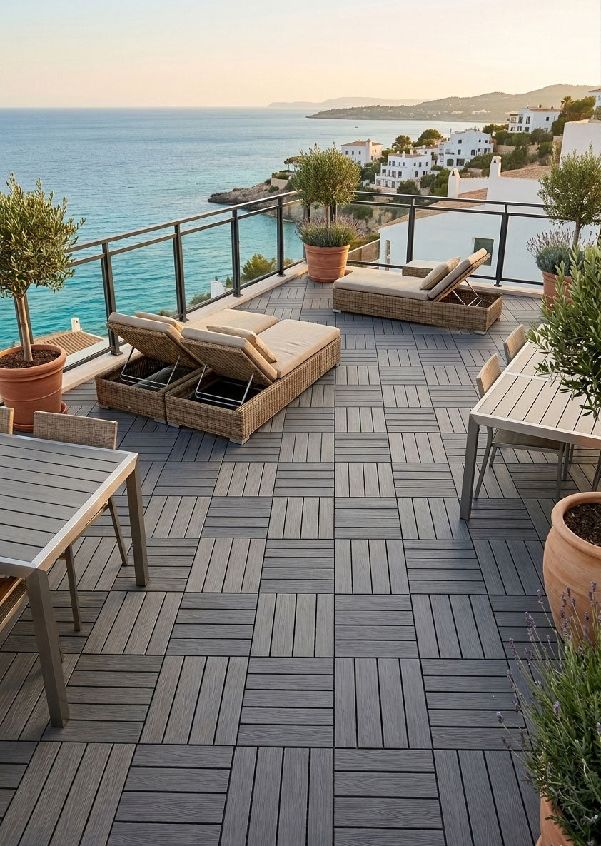 Set Piastrelle WPC a incastro click da esterno effetto legno 30x30 cm - 9 pezzi