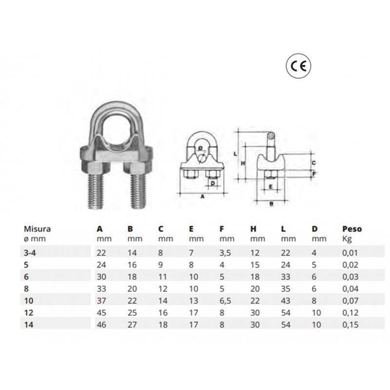Morsetto a cavallotto in acciaio AISI 316