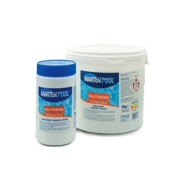 Multiazione Pastiglie Piscina 200g – Cloro Multifunzione 3 in 1 Marten