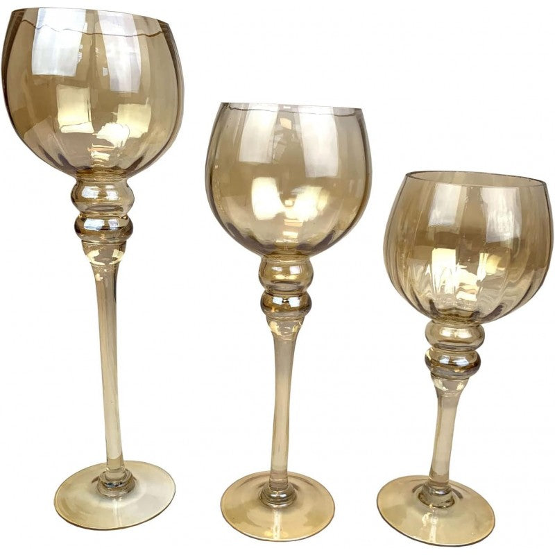 Set 3 Portacandela Coppa Vetro Ambra