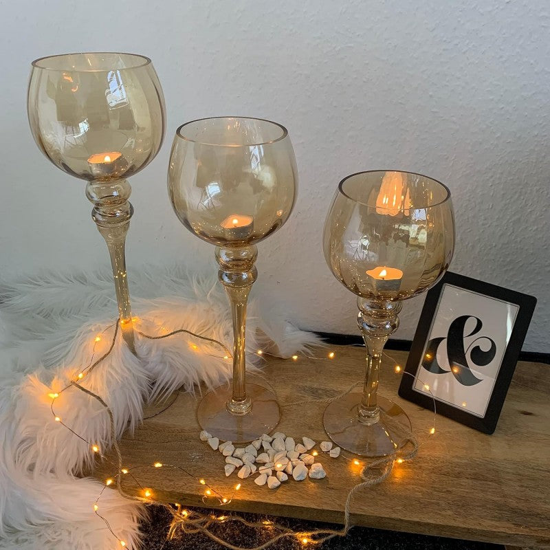 Set 3 Portacandela Coppa Vetro Ambra