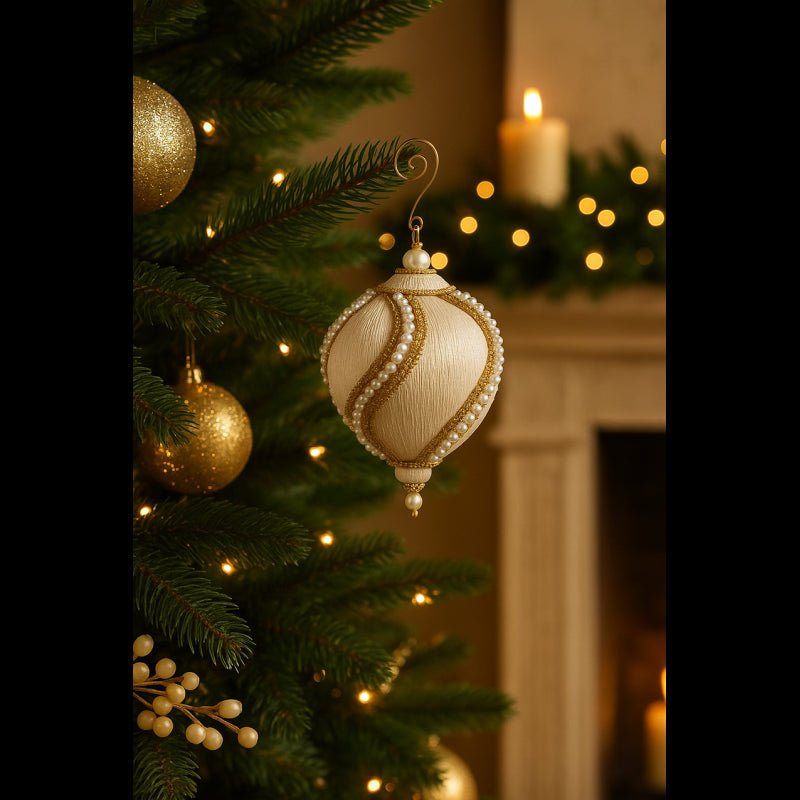 Palla per albero Silk Perle Diametro 12 Bianco Oro| EDG - Perrone Shop