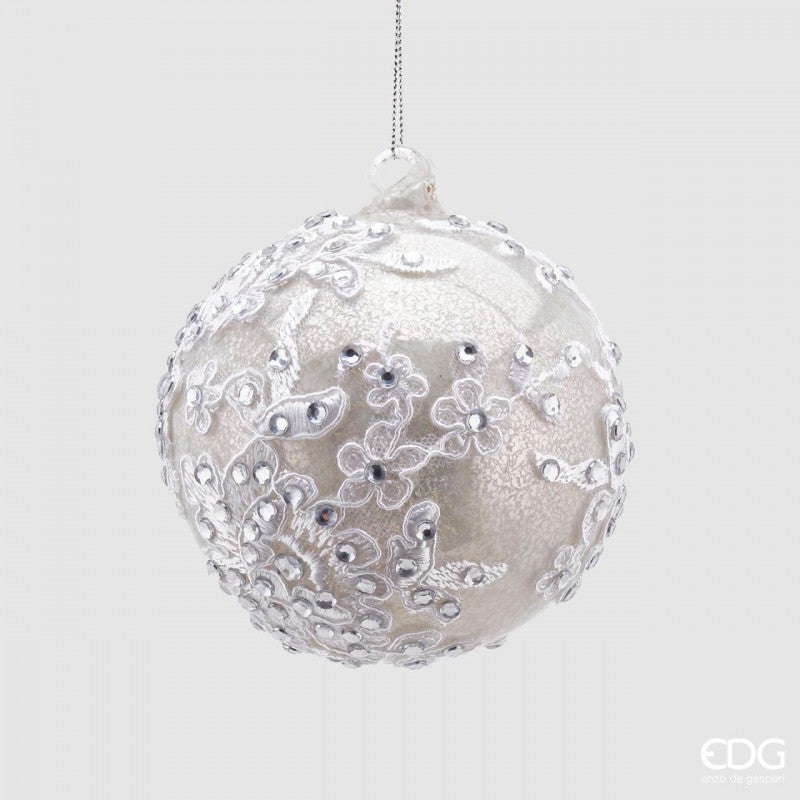 Palla in Vetro con Gemme Diametro 10 cm Silver|EDG