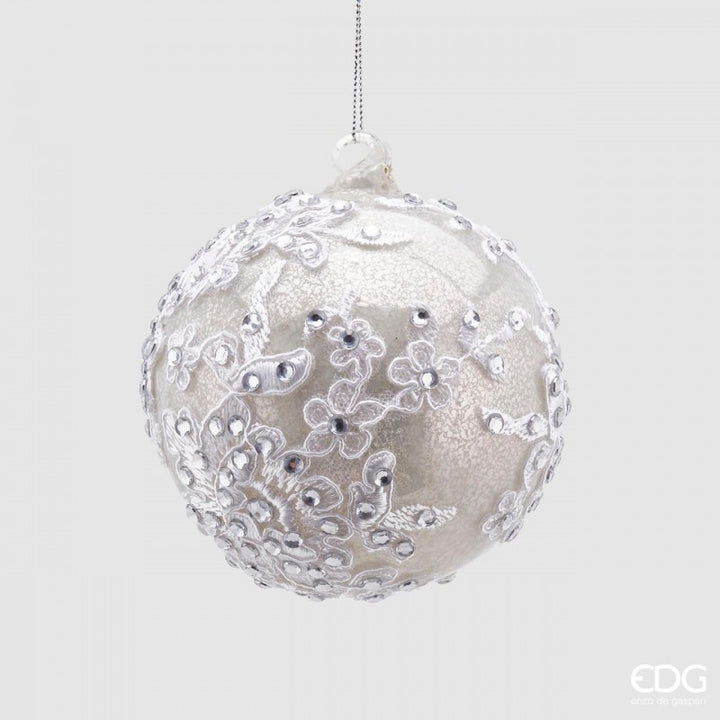 Palla in Vetro con Gemme Diametro 10 cm Silver|EDG