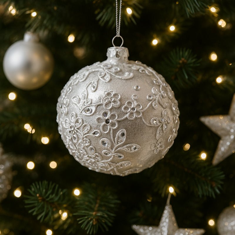 Palla in Vetro con Gemme Diametro 10 cm Silver|EDG - Perrone Shop