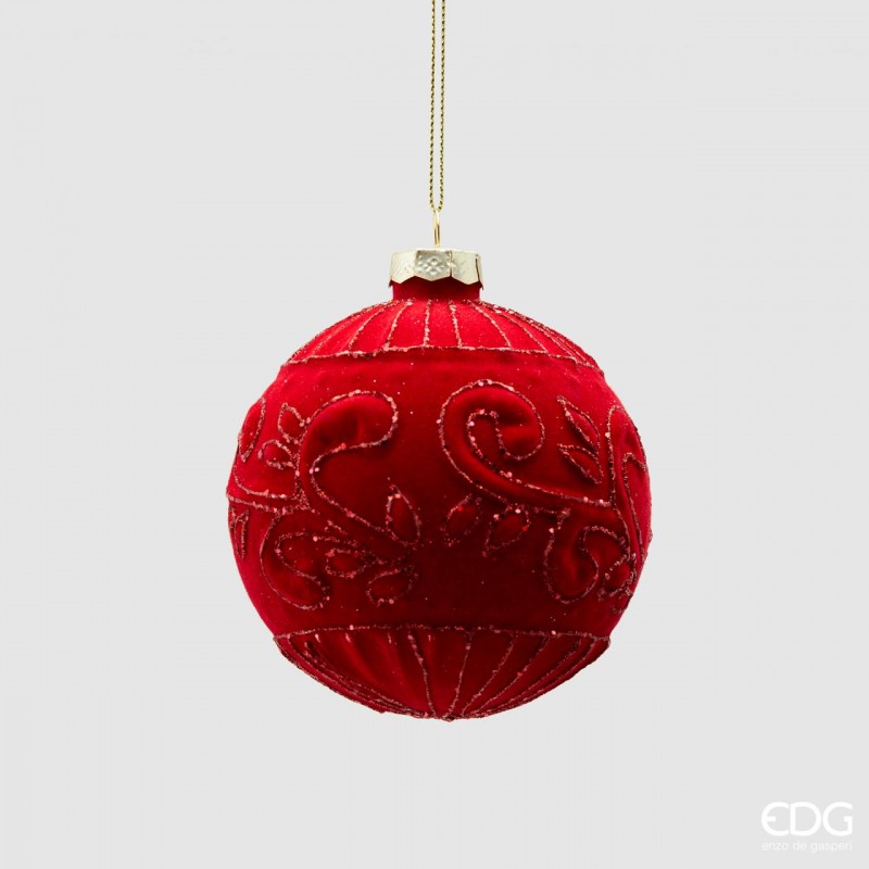 Palla vetro in velluto con decori rossa