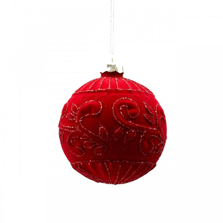 Palla vetro in velluto con decori rossa
