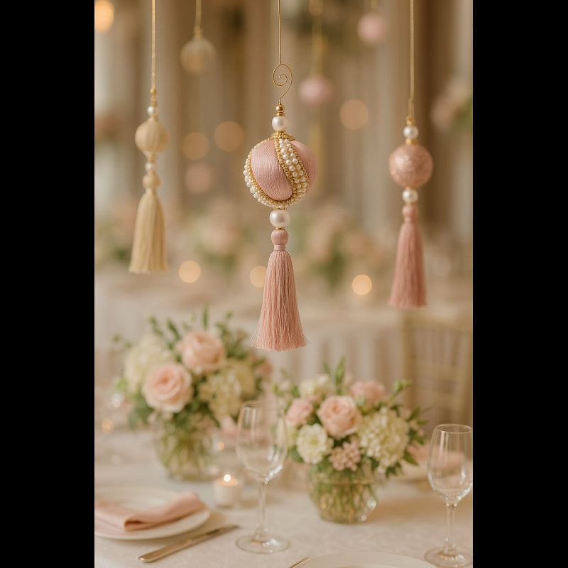 Pallina Decorativa In Nappa Con Perle H28 Diam.8| EDG