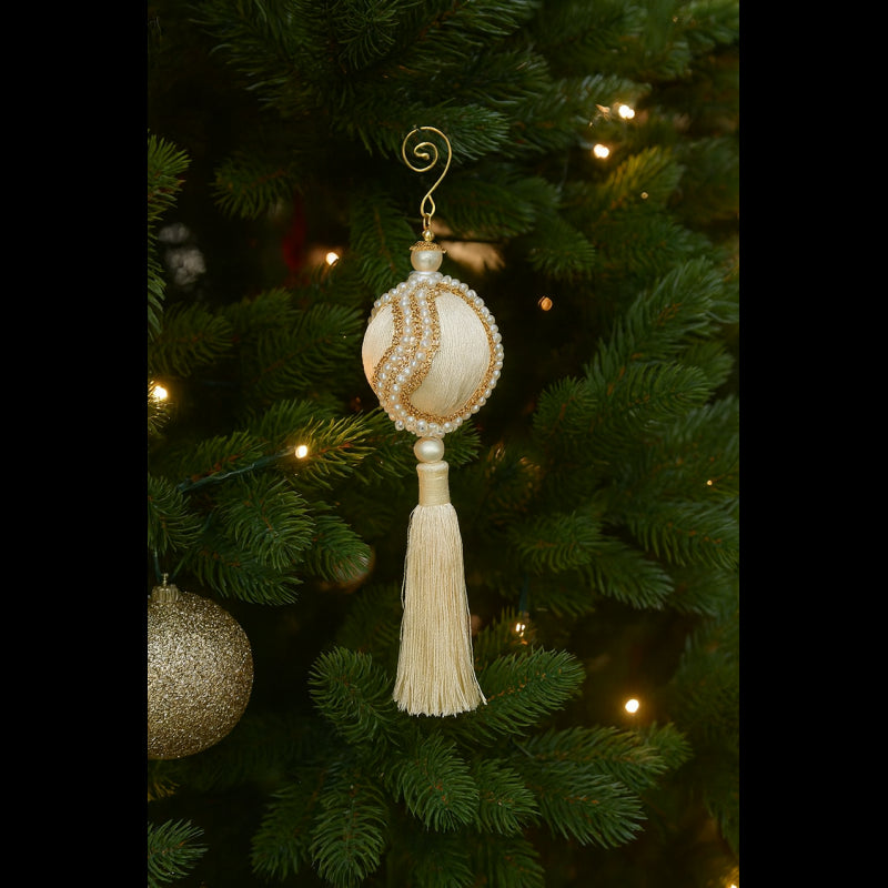Pallina Decorativa In Nappa Con Perle H28 Diam.8| EDG