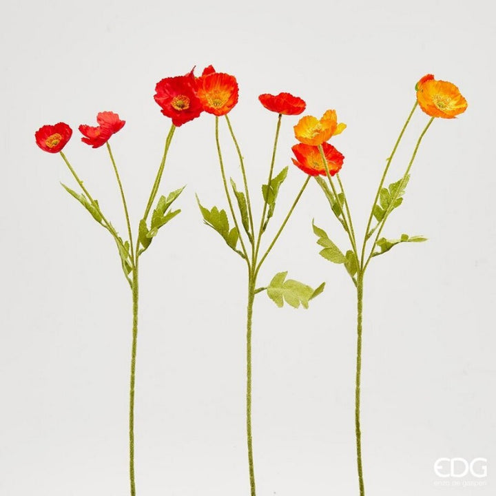 Fiore artificiale Papavero Bliss Ramo h60 Rosso Arancio|EDG