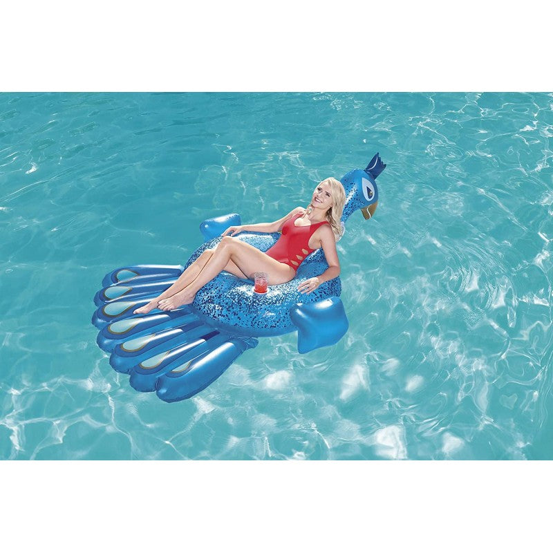 Pavone cavalcabile gigante con maniglie e portabibite