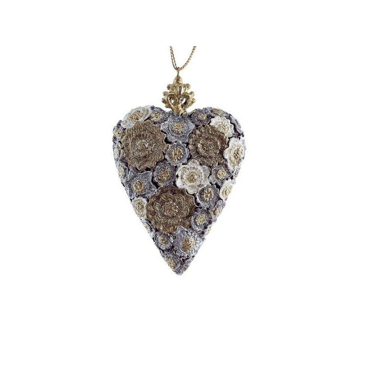 Pendente a cuore con corona oro e argento decorato a mano