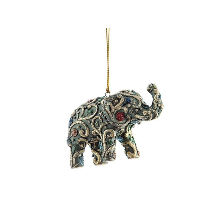 Pendente a forma di elefante verde e oro 6 cm decorato a mano