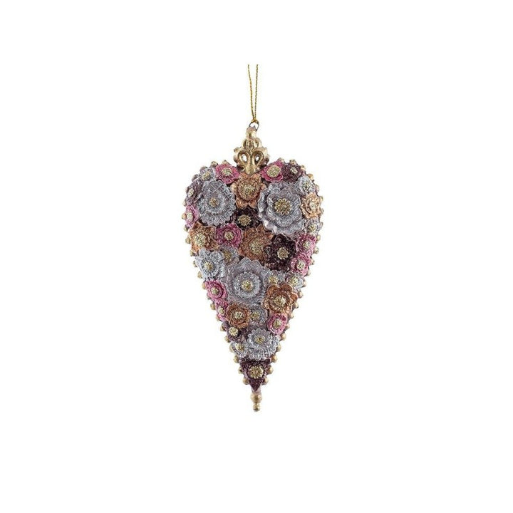 Pendente di natale a cuore con corona h 13,5cm decorato a mano