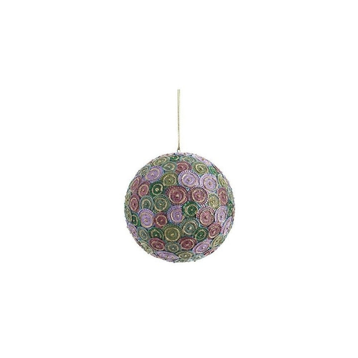 Pendente sfera verde e rosa decorata a mano