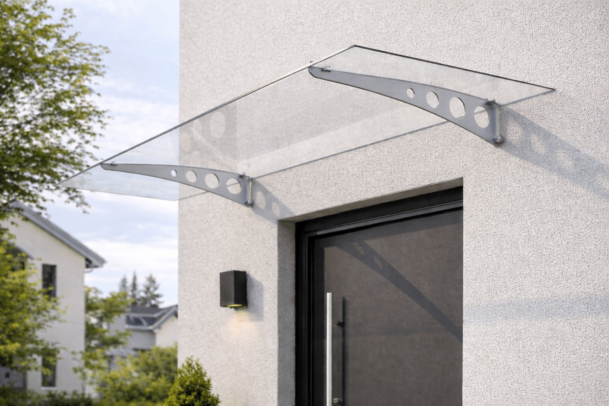 Pensilina Trasparente da Esterno 140x90 cm in Policarbonato con Supporti in Acciaio - Perrone Shop