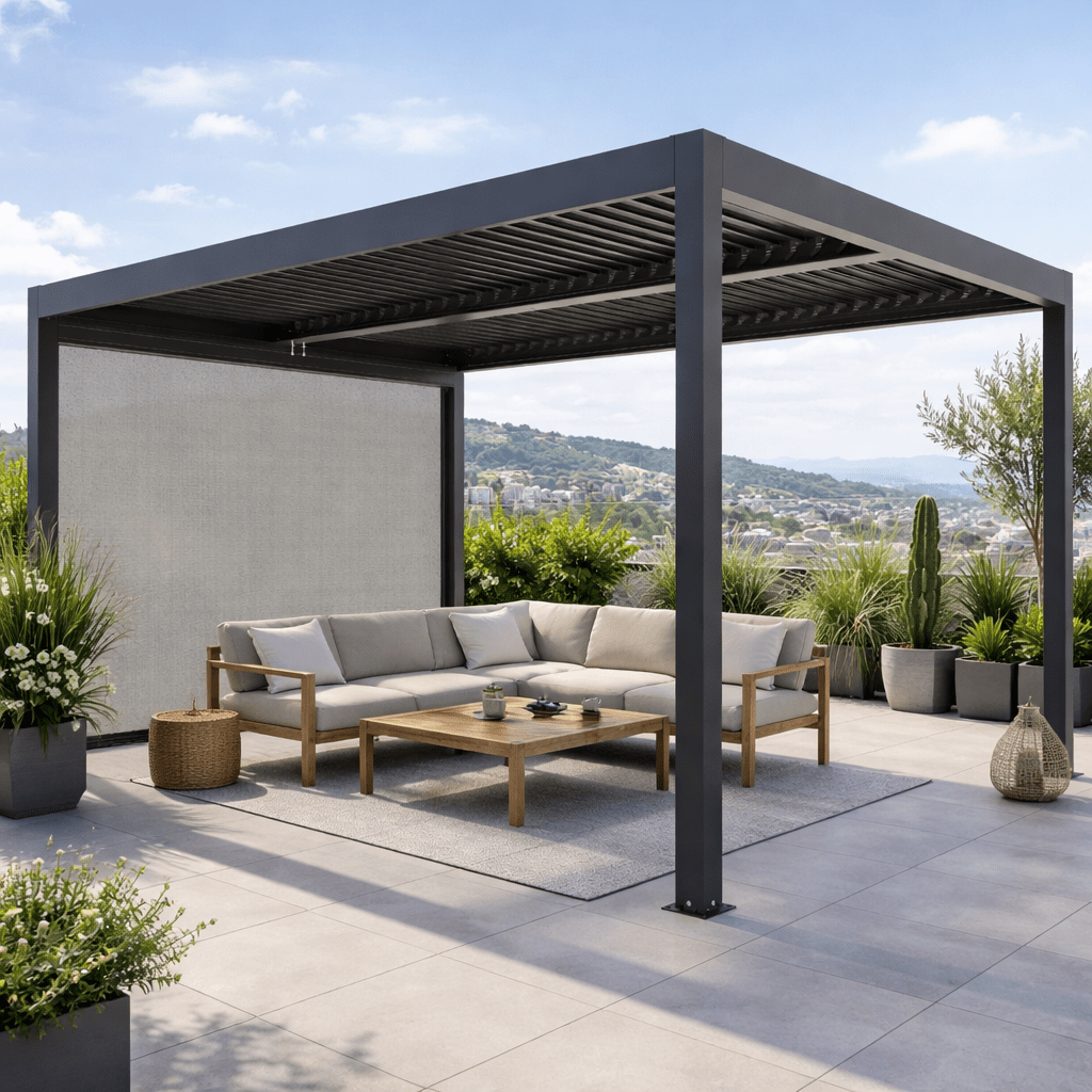 Tenda laterale antracite per pergola bioclimatica Gaia Xone - Perrone Shop