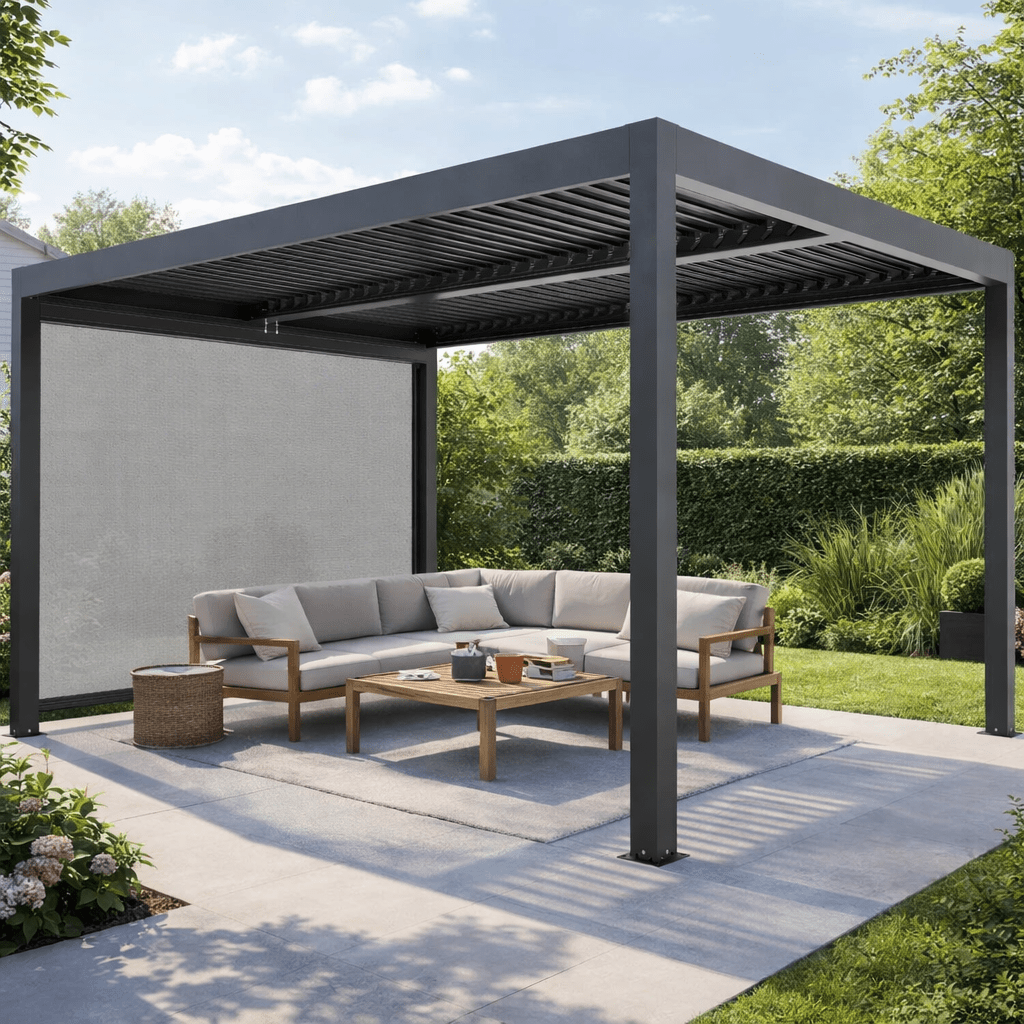 Tenda laterale antracite per pergola bioclimatica Gaia Xone - Perrone Shop
