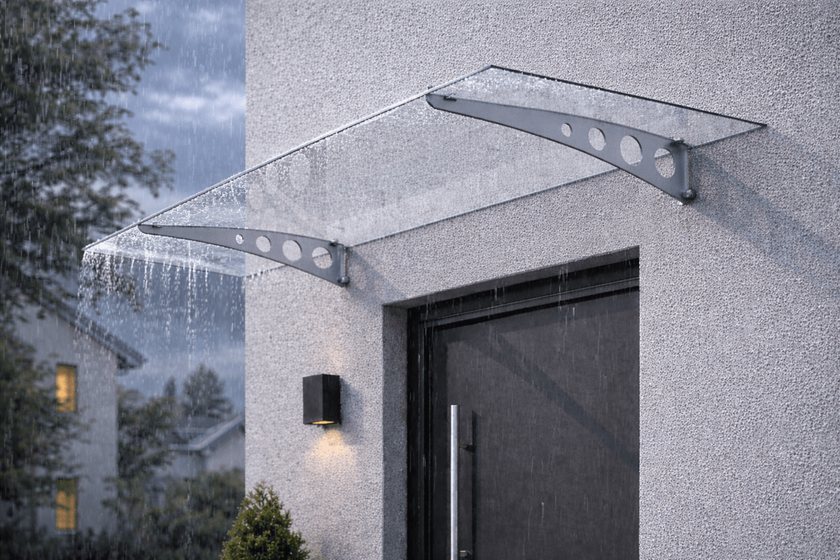 Pensilina Trasparente da Esterno 140x90 cm in Policarbonato con Supporti in Acciaio - Perrone Shop
