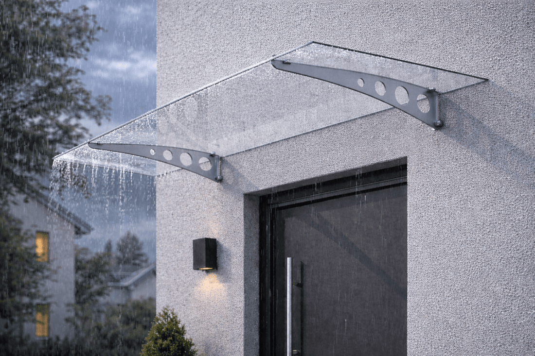 Pensilina Trasparente da Esterno 140x90 cm in Policarbonato con Supporti in Acciaio - Perrone Shop