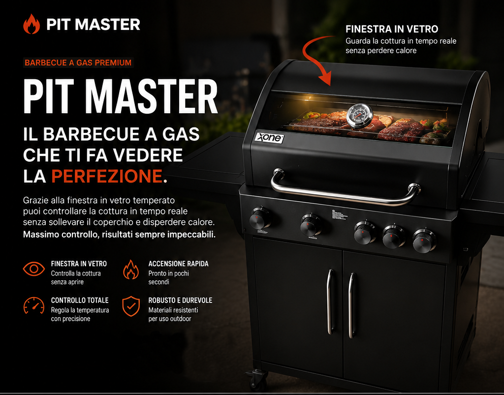Pit Master – Barbecue a Gas con fornello laterale e custodia