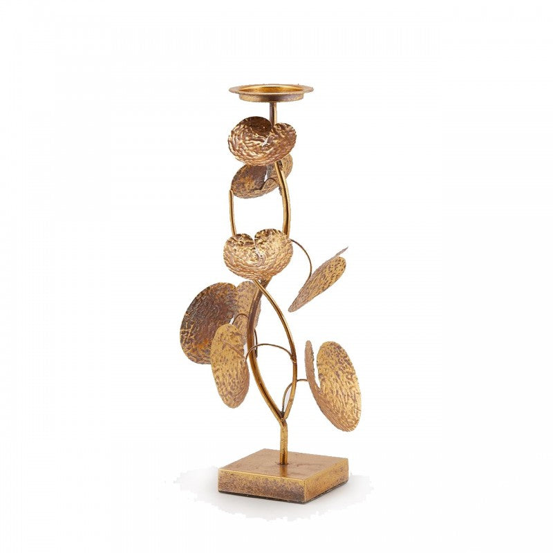 Portacandela Con Foglie Ninfea Oro