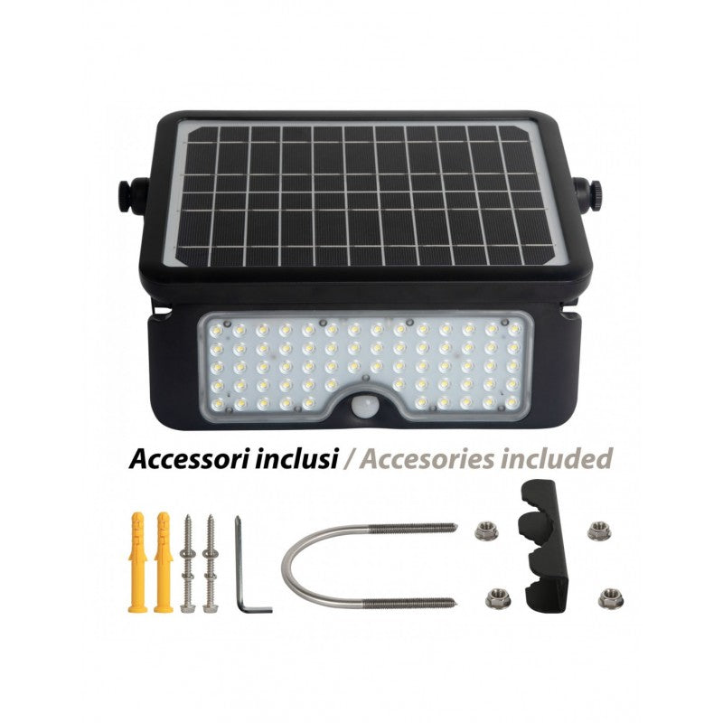 Proiettore Solare 1500lm 10w 4000k Nero