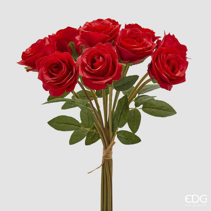 Pianta Artificiale Rosa Mazzo C/foglie  10 steli  |EDG