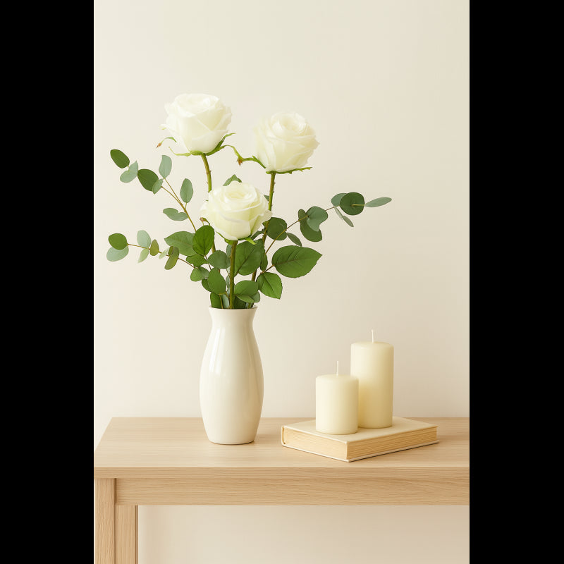 Rosa Ramo con foglie altezza 52 cm Bianco | EDG