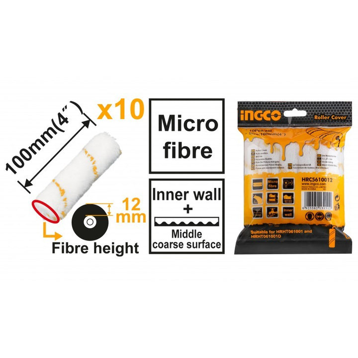 Set 10 pz rullo di ricambio in microfibra 10 cm Ingco