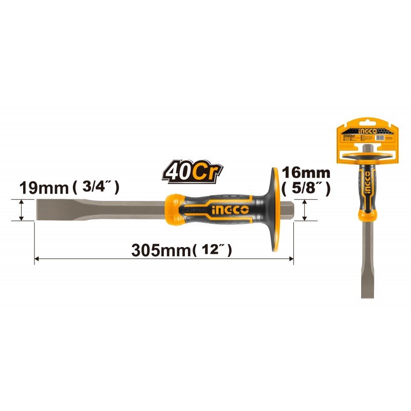 Scalpello per edilizia Ingco con paramano in gomma 19 mm 305 mm - Perrone Shop