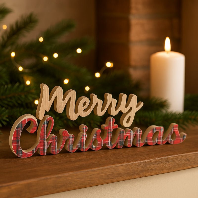 Scritta Christmas Tartan Legno |Mercury - Perrone Shop