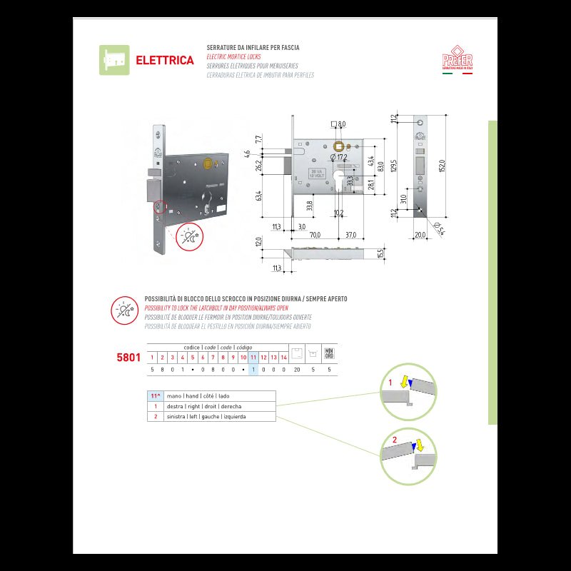 Serratura a infilare Elettrica per Fasce Dx | PREFER - Perrone Shop