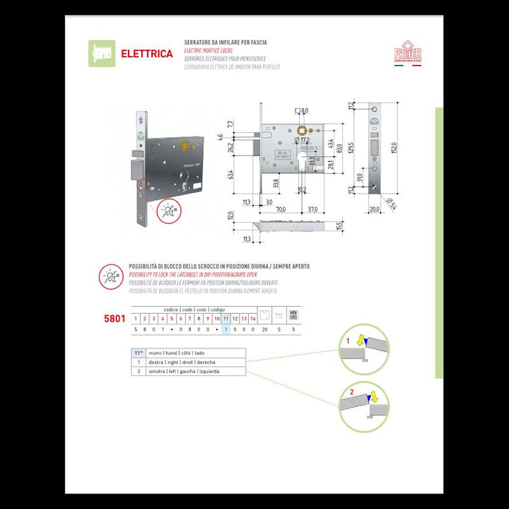Serratura a infilare Elettrica per Fasce Dx | PREFER - Perrone Shop