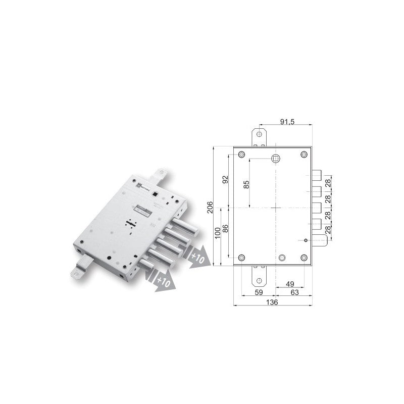Serratura Triplice interasse 28 +10 3chiavi reversibile|Mottura - Perrone Shop