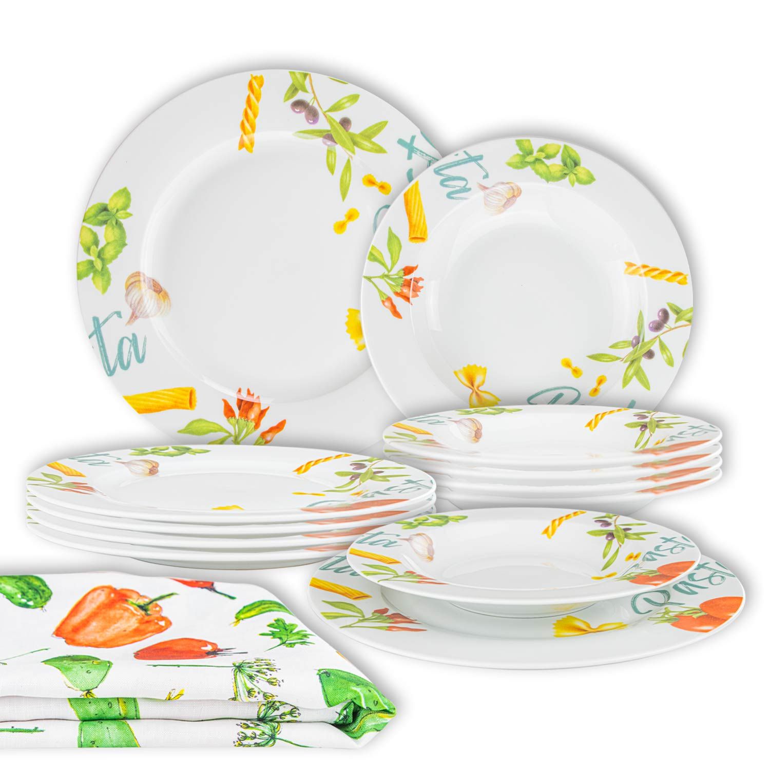 Set completo 12 Piatti + Tovaglia Linea Olimpia Pasta Multicolor